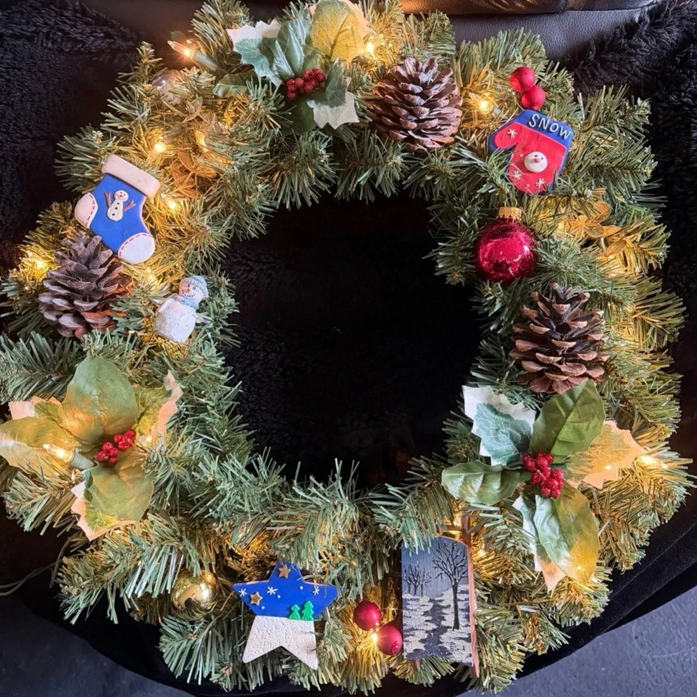 Festive Holiday Wreath with Lights and Ornaments
